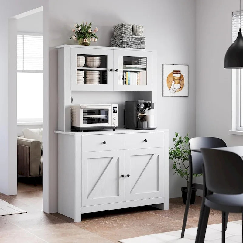 Armoire de cuisine blanche / grise / noire avec support pour micro-ondes, assemblage à 2 personnes