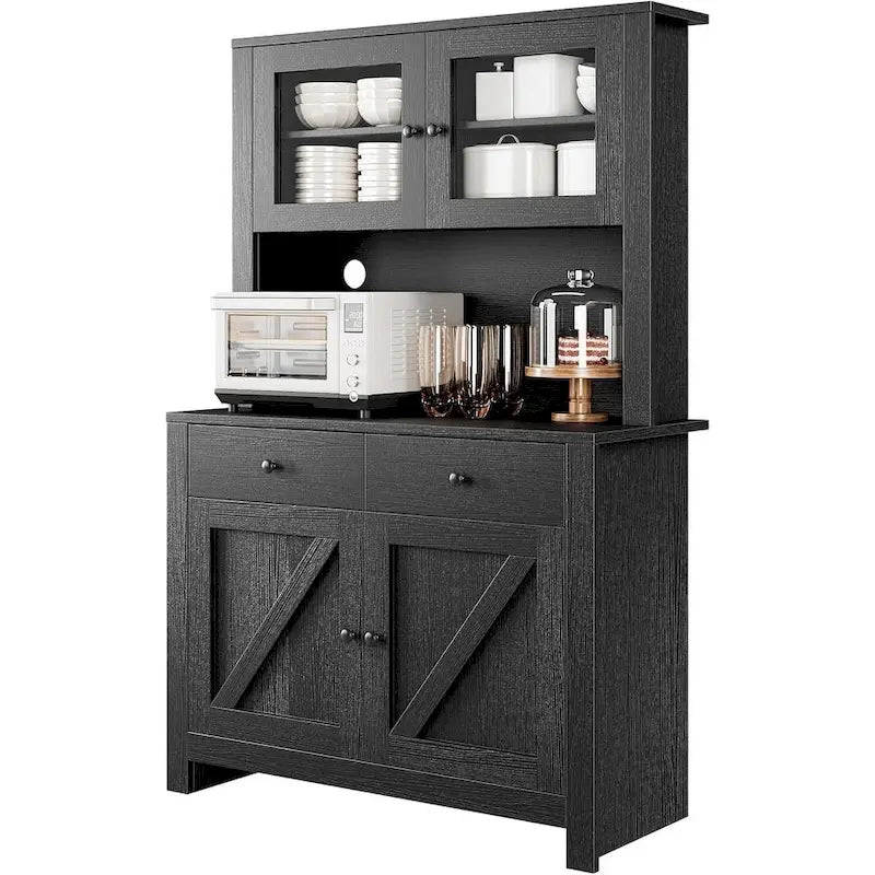 Armoire de cuisine blanche / grise / noire avec support pour micro-ondes, assemblage à 2 personnes
