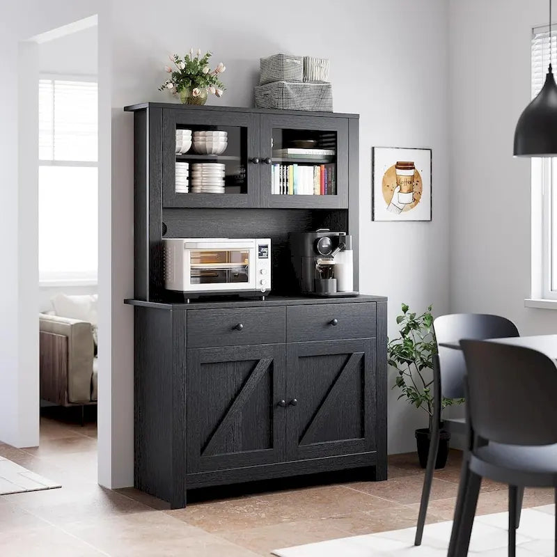 Armoire de cuisine blanche / grise / noire avec support pour micro-ondes, assemblage à 2 personnes