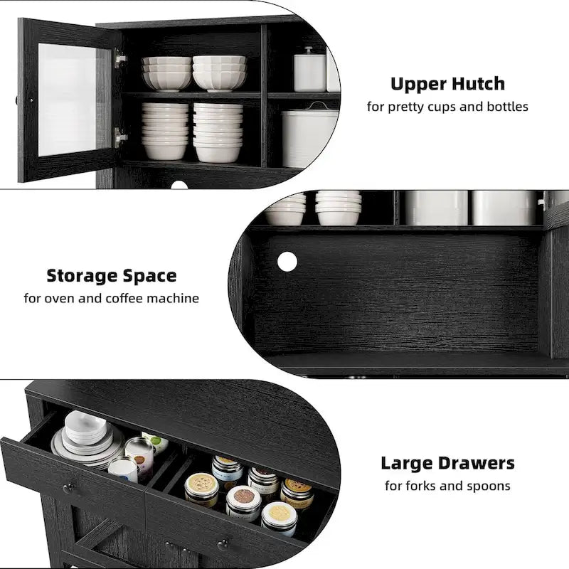 Armoire de cuisine blanche / grise / noire avec support pour micro-ondes, assemblage à 2 personnes