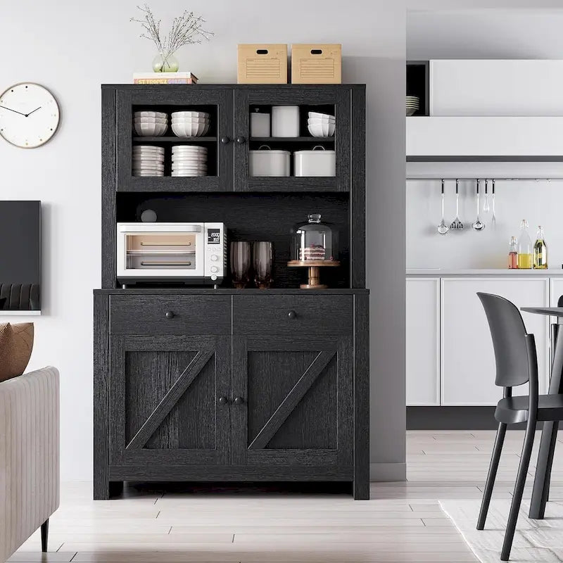 Armoire de cuisine blanche / grise / noire avec support pour micro-ondes, assemblage à 2 personnes