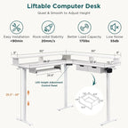 Bureau électrique d'angle réglable en hauteur, LED RGB, Noir fibre de carbone / Chêne rustique foncé / Blanc antique, 1 personne