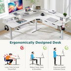 Bureau électrique d'angle réglable en hauteur, LED RGB, Noir fibre de carbone / Chêne rustique foncé / Blanc antique, 1 personne