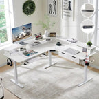 Bureau électrique d'angle réglable en hauteur, LED RGB, Noir fibre de carbone / Chêne rustique foncé / Blanc antique, 1 personne