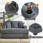 Chaise longue en chenille bleu-gris / crème (1 personne) — Dimensions 39,7 / 43,5 / 55