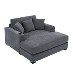 Chaise longue en chenille bleu-gris / crème (1 personne) — Dimensions 39,7 / 43,5 / 55