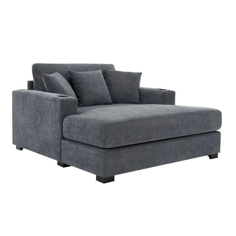 Chaise longue en chenille bleu-gris / crème (1 personne) — Dimensions 39,7 / 43,5 / 55