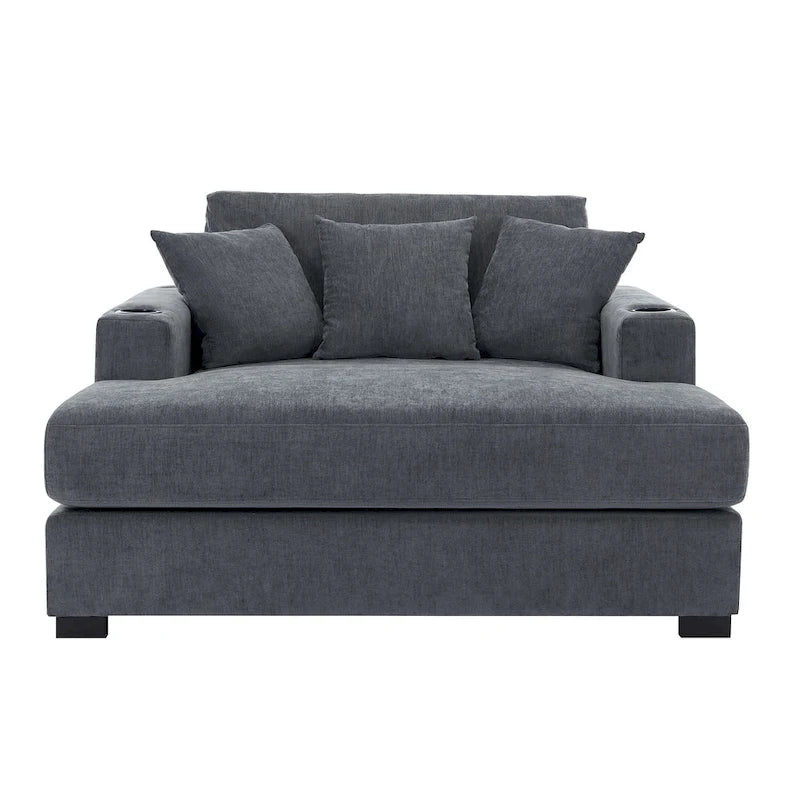Chaise longue en chenille bleu-gris / crème (1 personne) — Dimensions 39,7 / 43,5 / 55