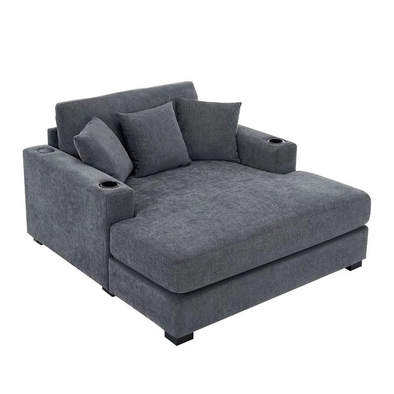 Chaise longue en chenille bleu-gris / crème (1 personne) — Dimensions 39,7 / 43,5 / 55