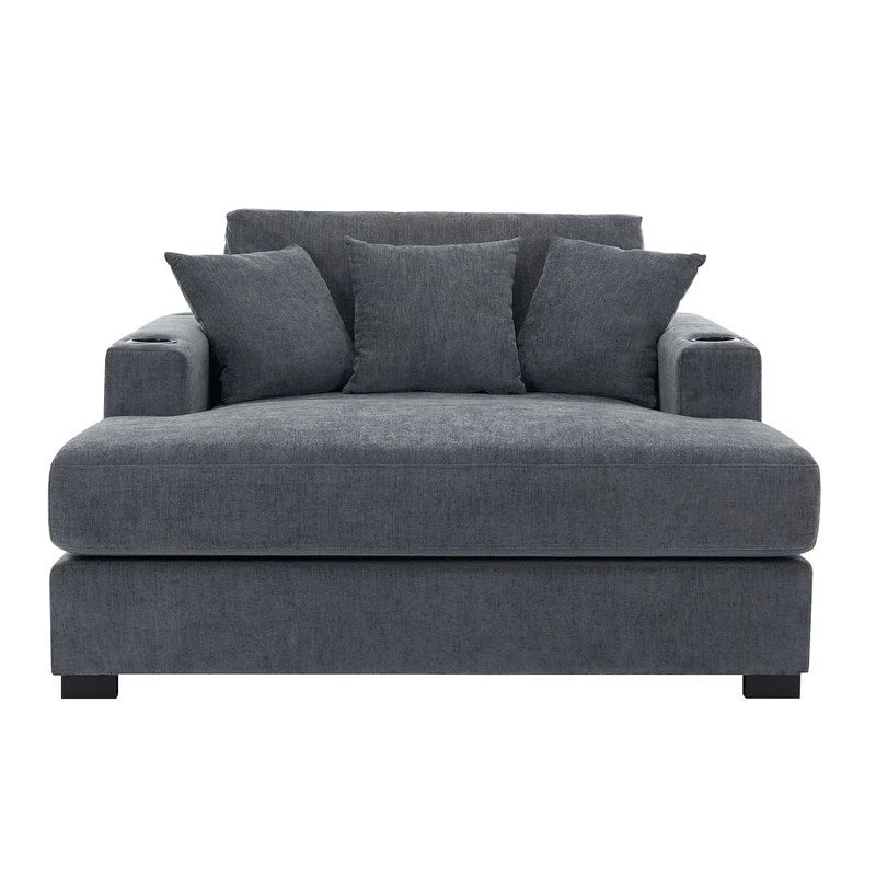 Chaise longue en chenille bleu-gris / crème (1 personne) — Dimensions 39,7 / 43,5 / 55