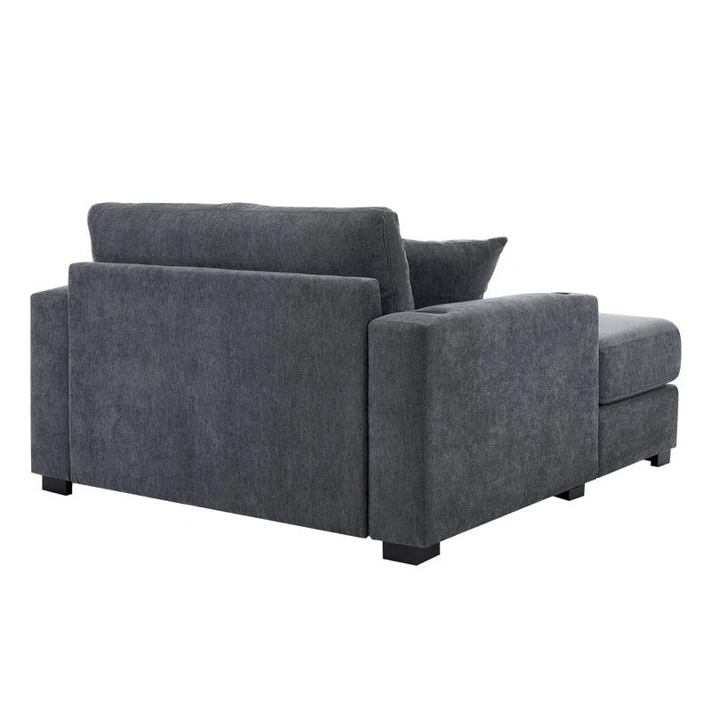 Chaise longue en chenille bleu-gris / crème (1 personne) — Dimensions 39,7 / 43,5 / 55