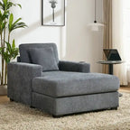 Chaise longue en chenille bleu-gris / crème (1 personne) — Dimensions 39,7 / 43,5 / 55