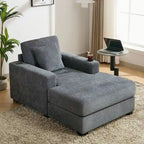 Chaise longue en chenille bleu-gris / crème (1 personne) — Dimensions 39,7 / 43,5 / 55