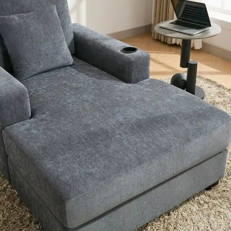 Chaise longue en chenille bleu-gris / crème (1 personne) — Dimensions 39,7 / 43,5 / 55