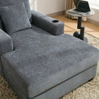 Chaise longue en chenille bleu-gris / crème (1 personne) — Dimensions 39,7 / 43,5 / 55