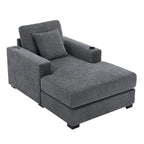 Chaise longue en chenille bleu-gris / crème (1 personne) — Dimensions 39,7 / 43,5 / 55