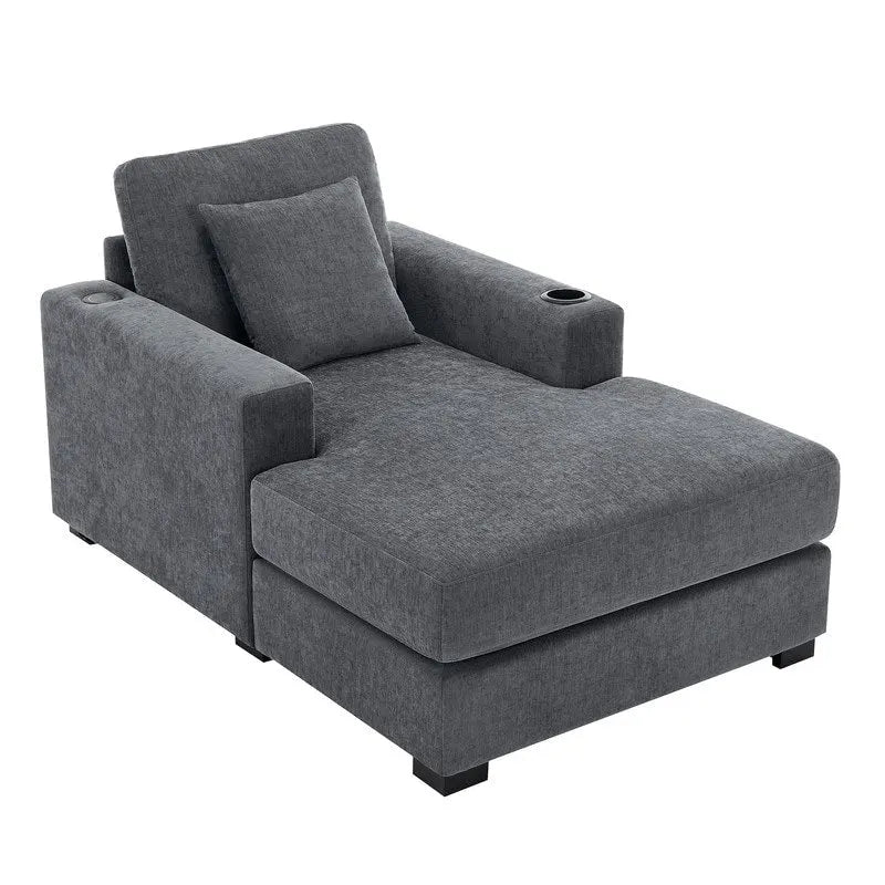 Chaise longue en chenille bleu-gris / crème (1 personne) — Dimensions 39,7 / 43,5 / 55