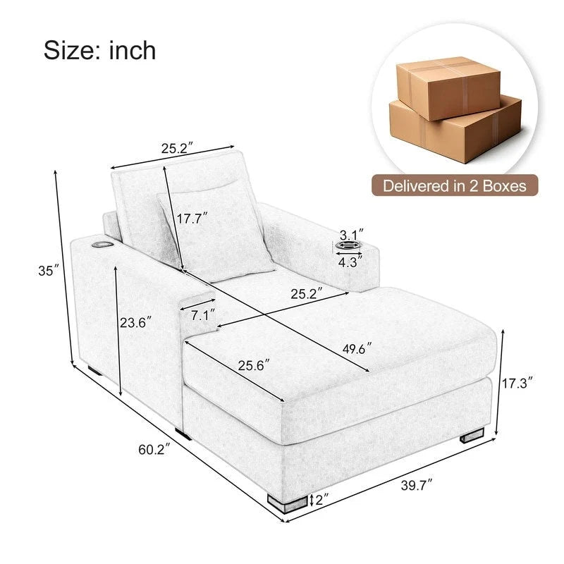 Chaise longue en chenille bleu-gris / crème (1 personne) — Dimensions 39,7 / 43,5 / 55