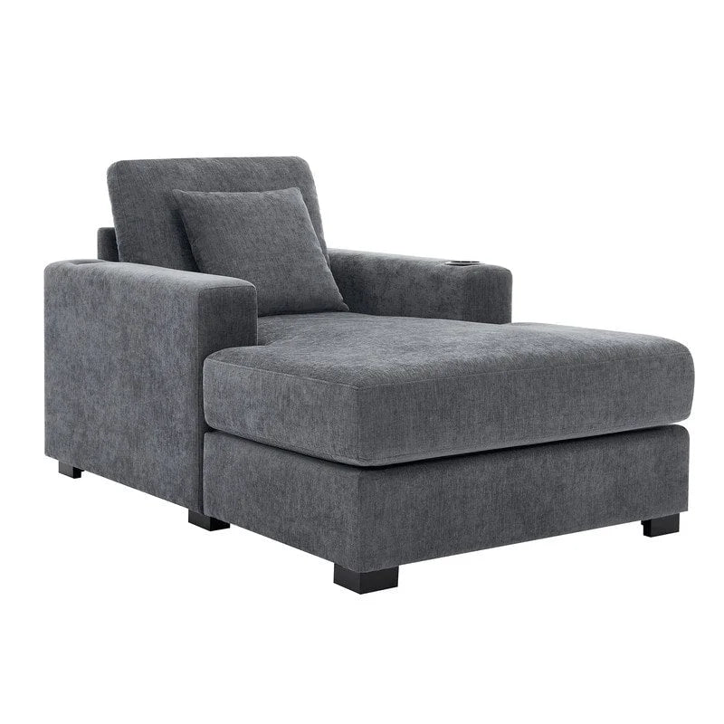 Chaise longue en chenille bleu-gris / crème (1 personne) — Dimensions 39,7 / 43,5 / 55