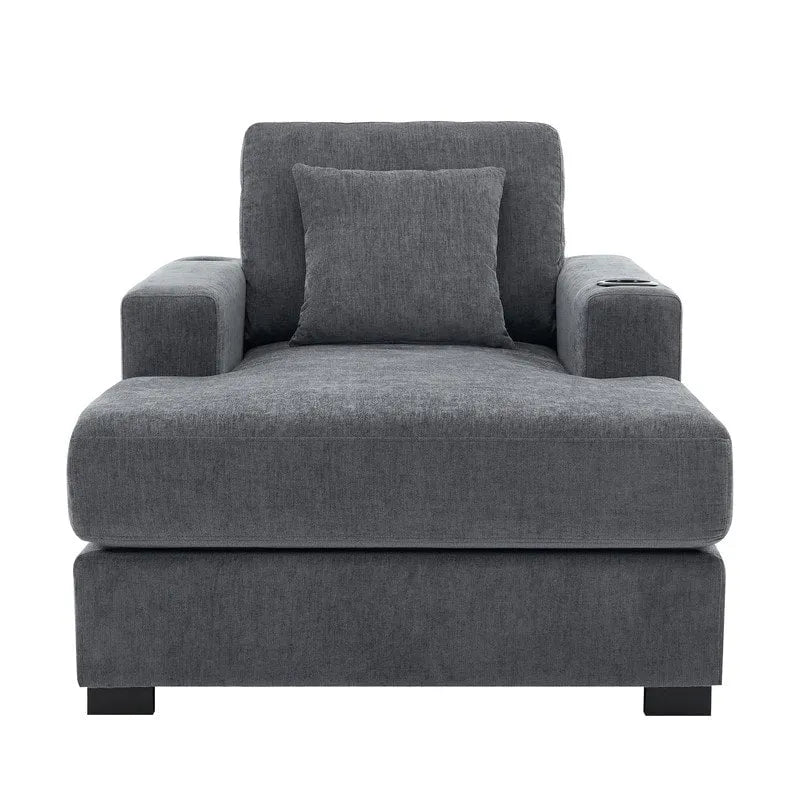 Chaise longue en chenille bleu-gris / crème (1 personne) — Dimensions 39,7 / 43,5 / 55