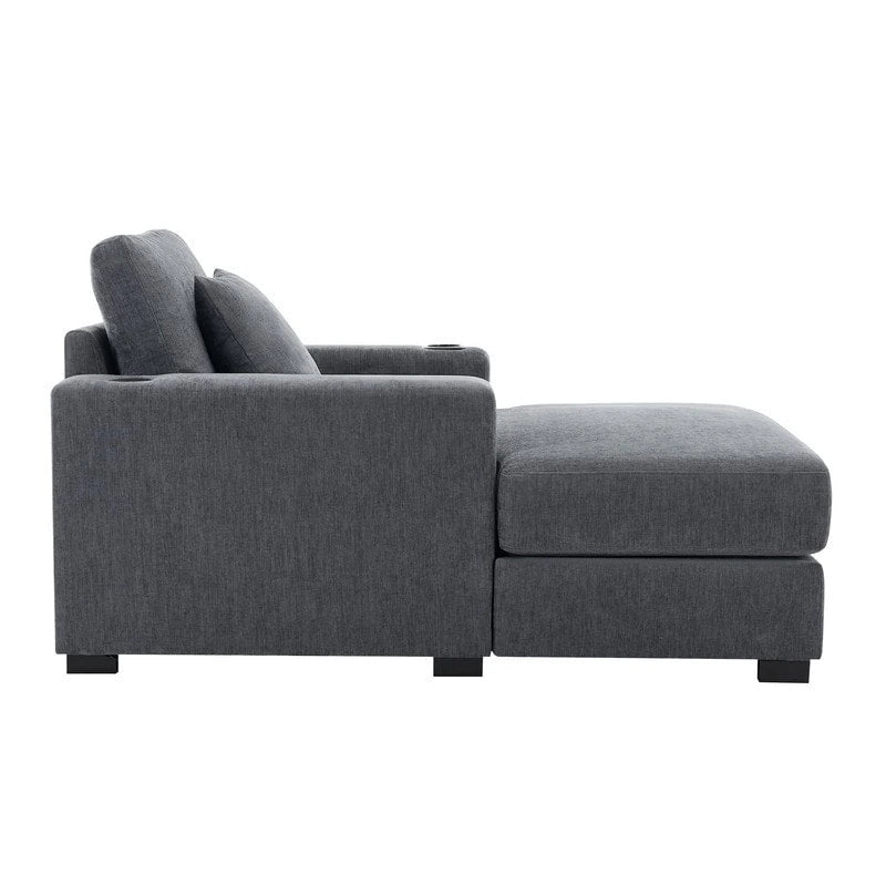 Chaise longue en chenille bleu-gris / crème (1 personne) — Dimensions 39,7 / 43,5 / 55