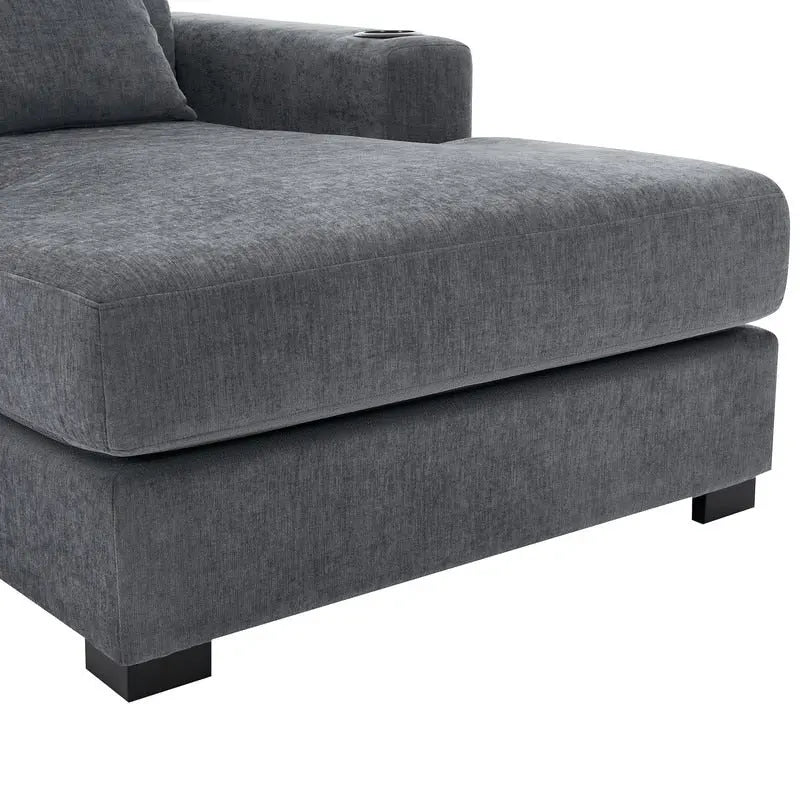 Chaise longue en chenille bleu-gris / crème (1 personne) — Dimensions 39,7 / 43,5 / 55