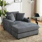 Chaise longue en chenille bleu-gris / crème (1 personne) — Dimensions 39,7 / 43,5 / 55