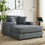 Chaise longue en chenille bleu-gris / crème (1 personne) — Dimensions 39,7 / 43,5 / 55