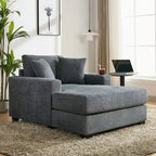 Chaise longue en chenille bleu-gris / crème (1 personne) — Dimensions 39,7 / 43,5 / 55