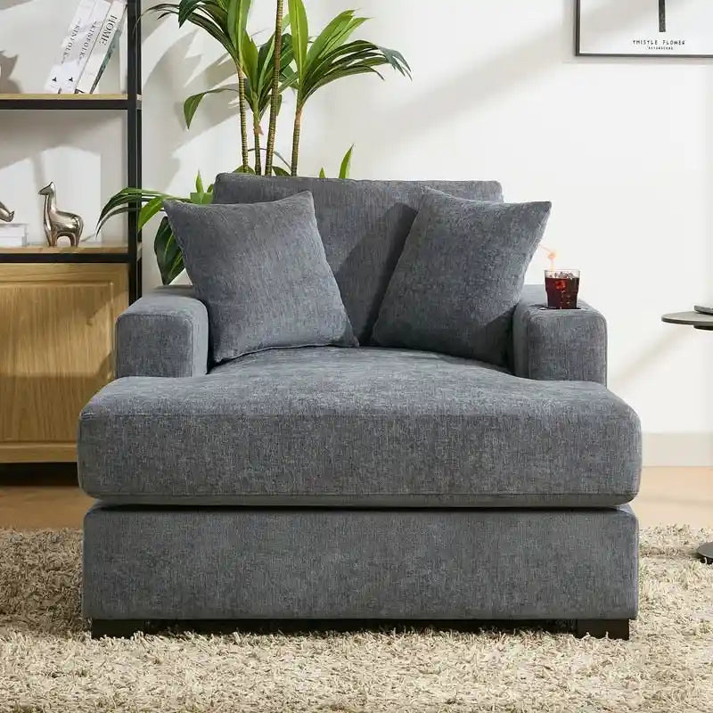 Chaise longue en chenille bleu-gris / crème (1 personne) — Dimensions 39,7 / 43,5 / 55