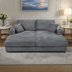Méridienne en velours côtelé gris foncé / bleu / beige / noir, 2 places, avec ports USB et porte-gobelets