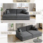 Méridienne en velours côtelé gris foncé / bleu / beige / noir, 2 places, avec ports USB et porte-gobelets