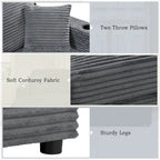 Méridienne en velours côtelé gris foncé / bleu / beige / noir, 2 places, avec ports USB et porte-gobelets