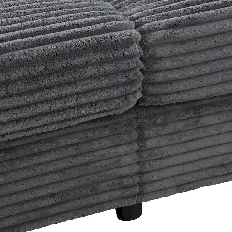 Méridienne en velours côtelé gris foncé / bleu / beige / noir, 2 places, avec ports USB et porte-gobelets