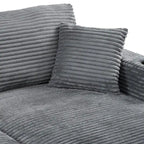 Méridienne en velours côtelé gris foncé / bleu / beige / noir, 2 places, avec ports USB et porte-gobelets