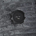 Méridienne en velours côtelé gris foncé / bleu / beige / noir, 2 places, avec ports USB et porte-gobelets