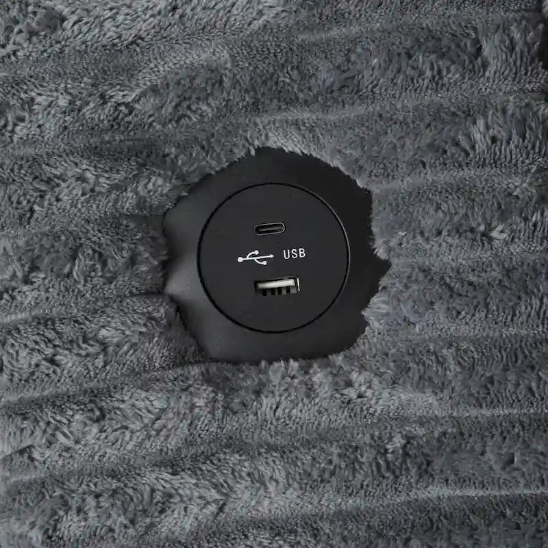 Méridienne en velours côtelé gris foncé / bleu / beige / noir, 2 places, avec ports USB et porte-gobelets
