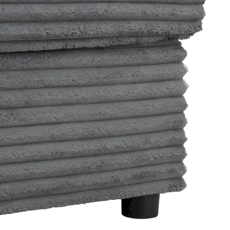Méridienne en velours côtelé gris foncé / bleu / beige / noir, 2 places, avec ports USB et porte-gobelets