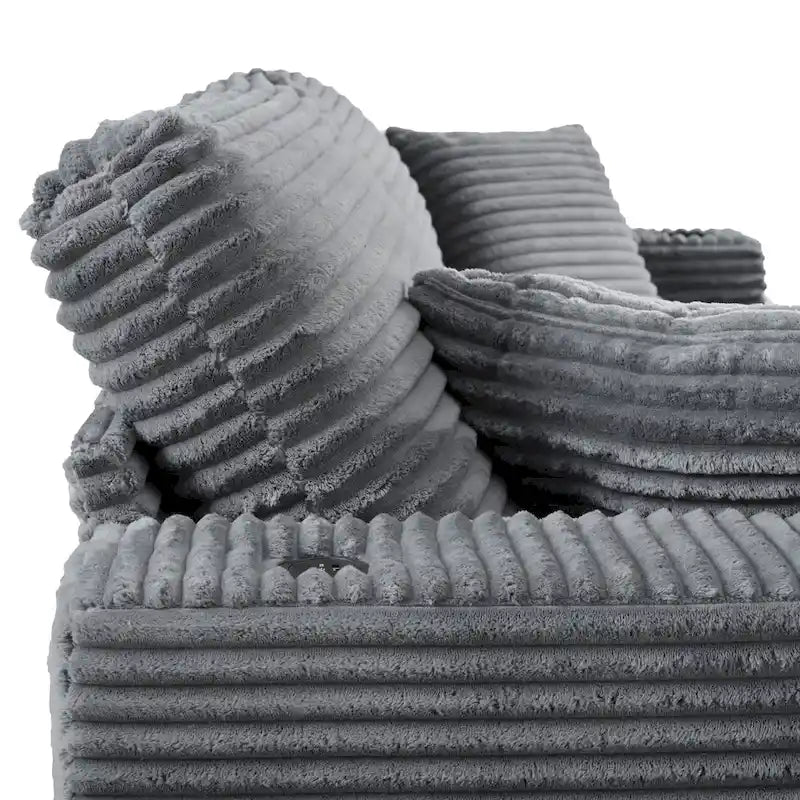 Méridienne en velours côtelé gris foncé / bleu / beige / noir, 2 places, avec ports USB et porte-gobelets