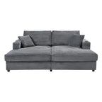 Méridienne en velours côtelé gris foncé / bleu / beige / noir, 2 places, avec ports USB et porte-gobelets