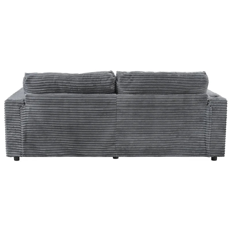 Méridienne en velours côtelé gris foncé / bleu / beige / noir, 2 places, avec ports USB et porte-gobelets