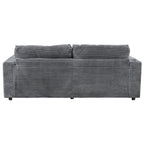 Méridienne en velours côtelé gris foncé / bleu / beige / noir, 2 places, avec ports USB et porte-gobelets