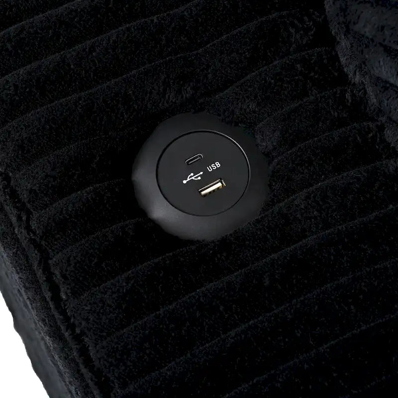 Méridienne en velours côtelé gris foncé / bleu / beige / noir, 2 places, avec ports USB et porte-gobelets