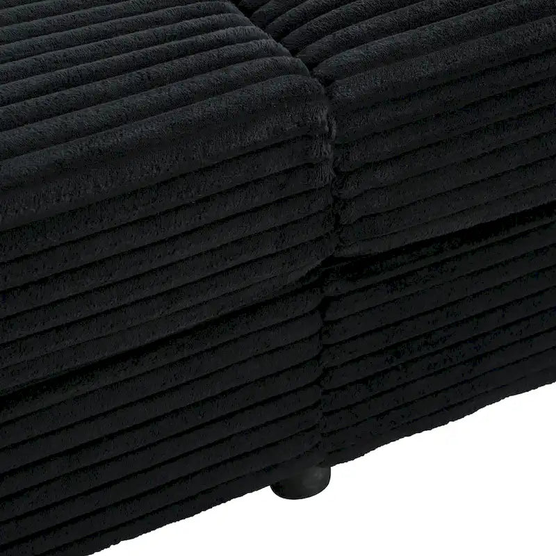 Méridienne en velours côtelé gris foncé / bleu / beige / noir, 2 places, avec ports USB et porte-gobelets