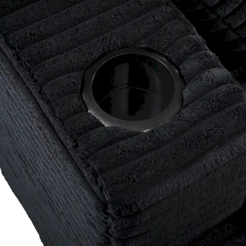 Méridienne en velours côtelé gris foncé / bleu / beige / noir, 2 places, avec ports USB et porte-gobelets