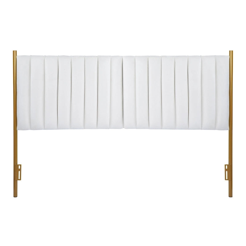 Tête de lit King en velours crème / noir / gris / vert sauge avec cadre doré, convient pour 1 lit King Size