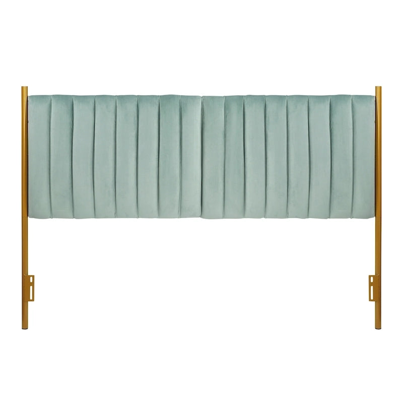 Tête de lit King en velours crème / noir / gris / vert sauge avec cadre doré, convient pour 1 lit King Size