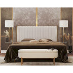 Tête de lit King en velours crème / noir / gris / vert sauge avec cadre doré, convient pour 1 lit King Size