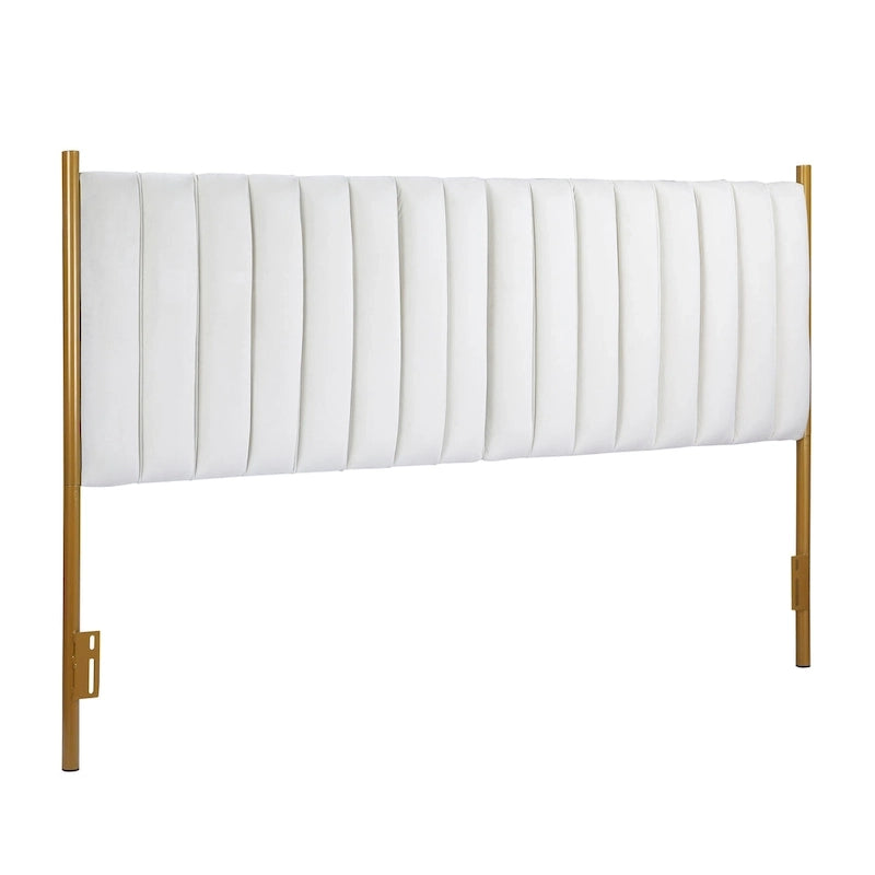 Tête de lit King en velours crème / noir / gris / vert sauge avec cadre doré, convient pour 1 lit King Size