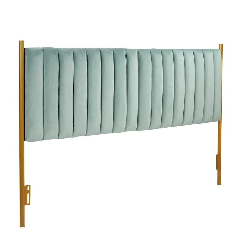 Tête de lit King en velours crème / noir / gris / vert sauge avec cadre doré, convient pour 1 lit King Size
